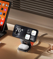 KUXIU X55 3-In-1 Foldable Magnetic Wireless Charging Station - Black