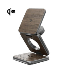KUXIU X40Q Qi2 3-In-1 Foldable Magnetic Wireless Charging Station - Wood Grain