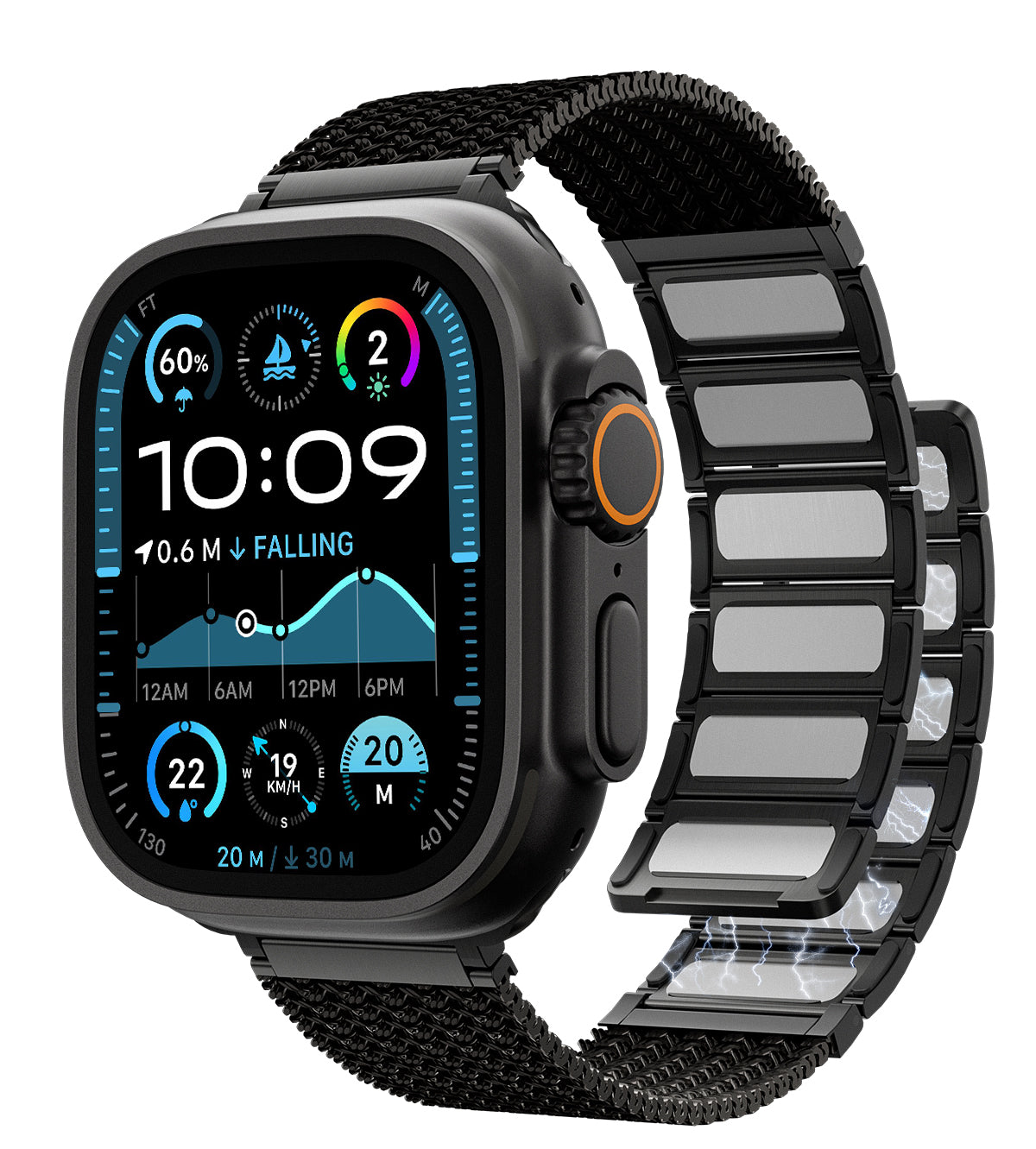 KUXIU Black Stainless Steel Magnetic Apple Watch Band