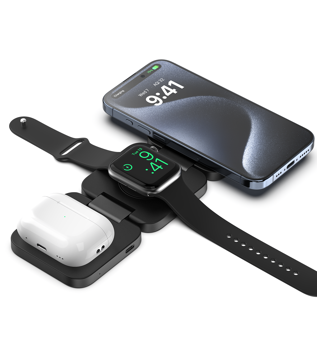 KUXIU X55 3-In-1 Foldable Magnetic Wireless Charging Station - Black
