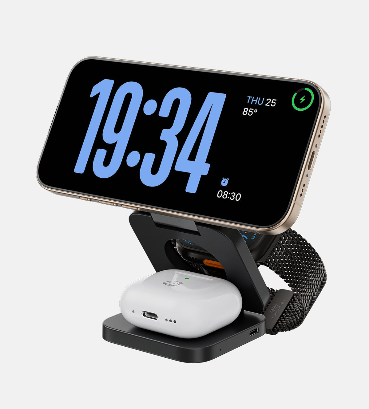 KUXIU X55 3-In-1 Foldable Magnetic Wireless Charging Station - Black