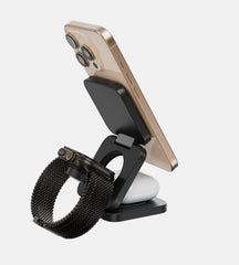 KUXIU X55 3-In-1 Foldable Magnetic Wireless Charging Station - Black